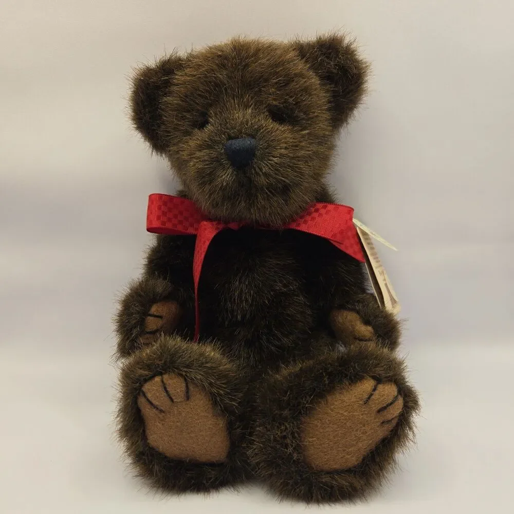 VTG Boyds Bears Timothy T. Beansley Plush Teddy Bear w Tags Brown Fur Red Ribbon